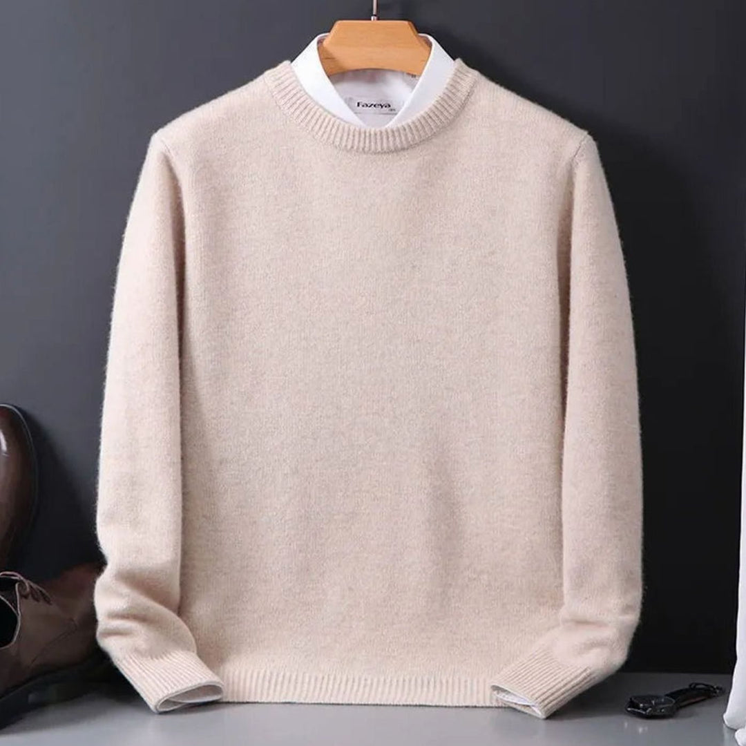 Men's Crew-Neck Oversize Knitted Sweater - Beige