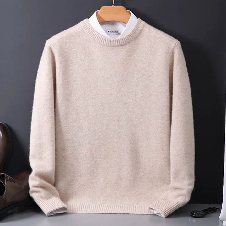 Men's Crew-Neck Oversize Knitted Sweater - Beige