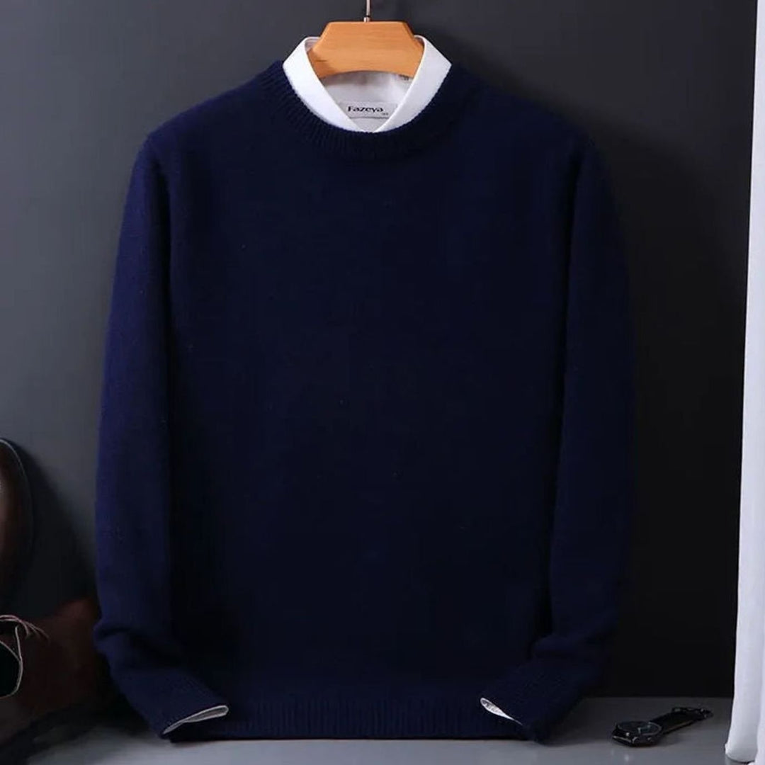 Men's Crew-Neck Oversize Knitted Sweater - Navy Blue