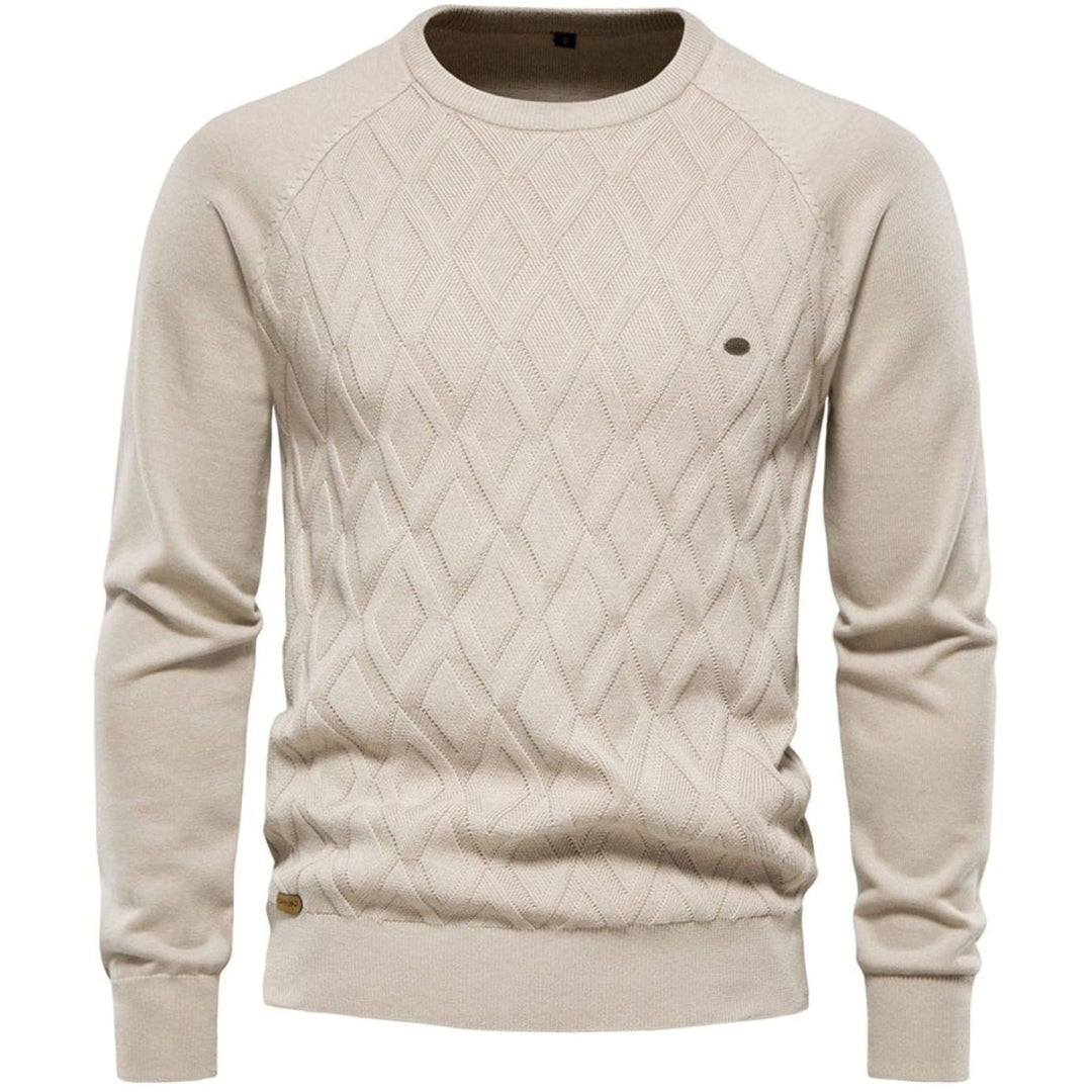 Men's Diamond-Knit Crew Neck Knitted Sweater - Khaki