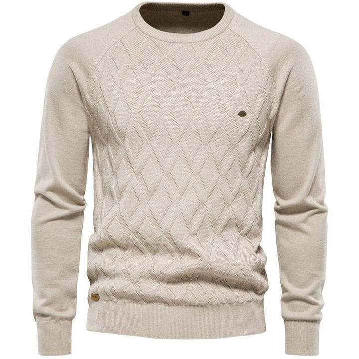 Men's Diamond-Knit Crew Neck Knitted Sweater - Khaki
