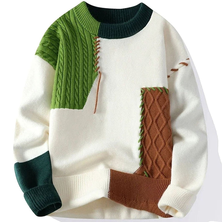 Men's Diamond-Knit Crew Neck Knitted Sweater - Green