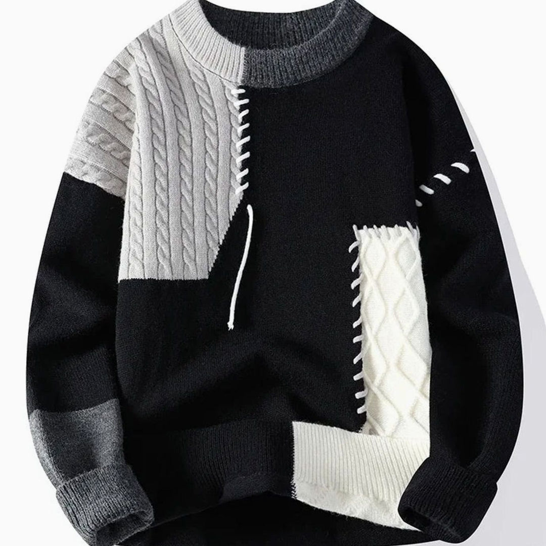 Men's Diamond-Knit Crew Neck Knitted Sweater - Black