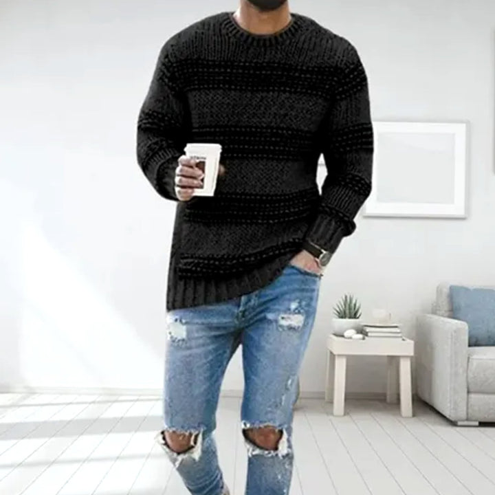 Men's Diamond-Knit Crew Neck Knitted Sweater - Black