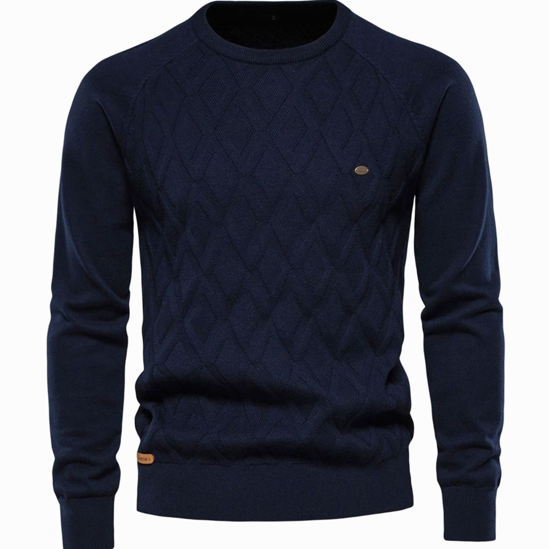 Men's Diamond-Knit Crew Neck Knitted Sweater - Blue