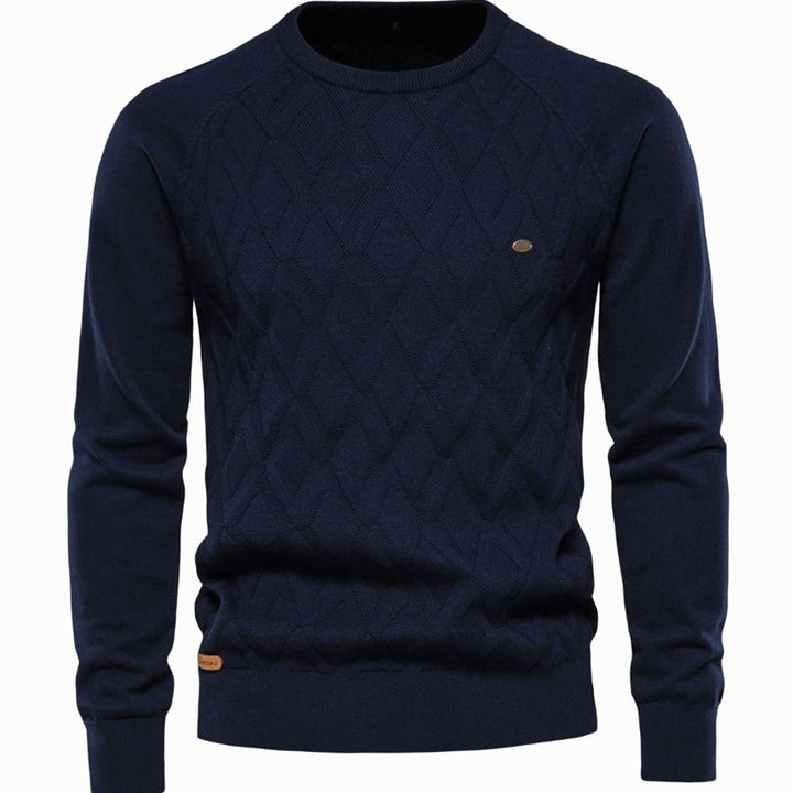 Men's Diamond-Knit Crew Neck Knitted Sweater - Blue