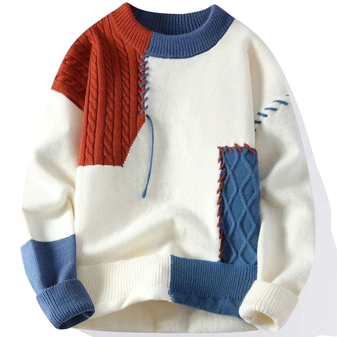 Men's Diamond-Knit Crew Neck Knitted Sweater - Red