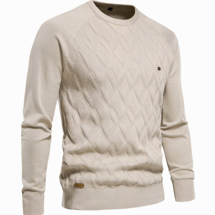 Men's Diamond-Knit Crew Neck Raglan Sleeve Knitted Sweater - Khaki