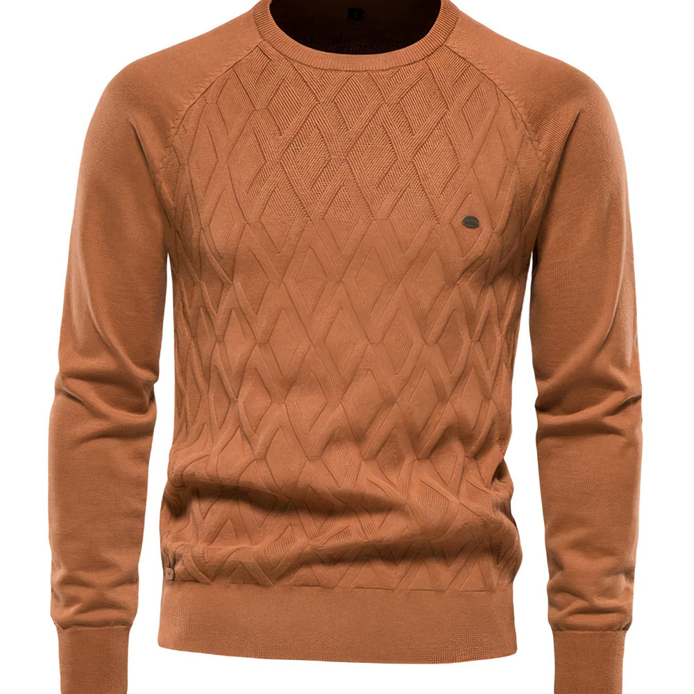 Men's Diamond-Knit Crew Neck Raglan Sleeve Knitted Sweater - Chocolate