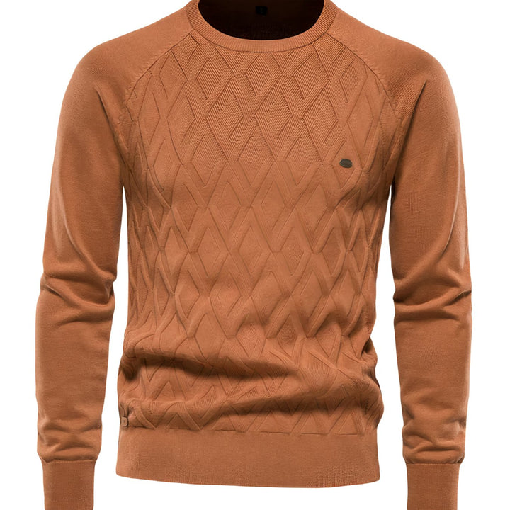 Men's Diamond-Knit Crew Neck Raglan Sleeve Knitted Sweater - Chocolate
