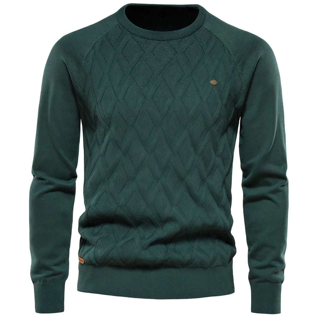 Men's Diamond-Knit Crew Neck Raglan Sleeve Knitted Sweater - Green