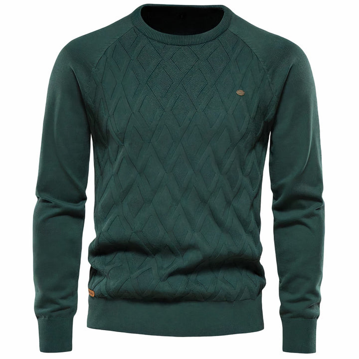 Men's Diamond-Knit Crew Neck Raglan Sleeve Knitted Sweater - Green