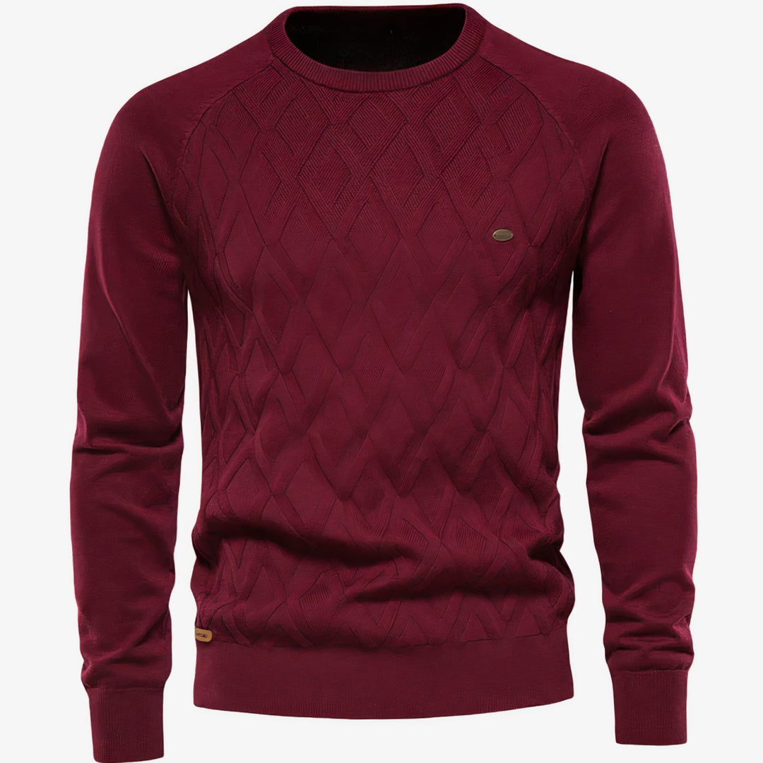 Men's Diamond-Knit Crew Neck Raglan Sleeve Knitted Sweater - Red