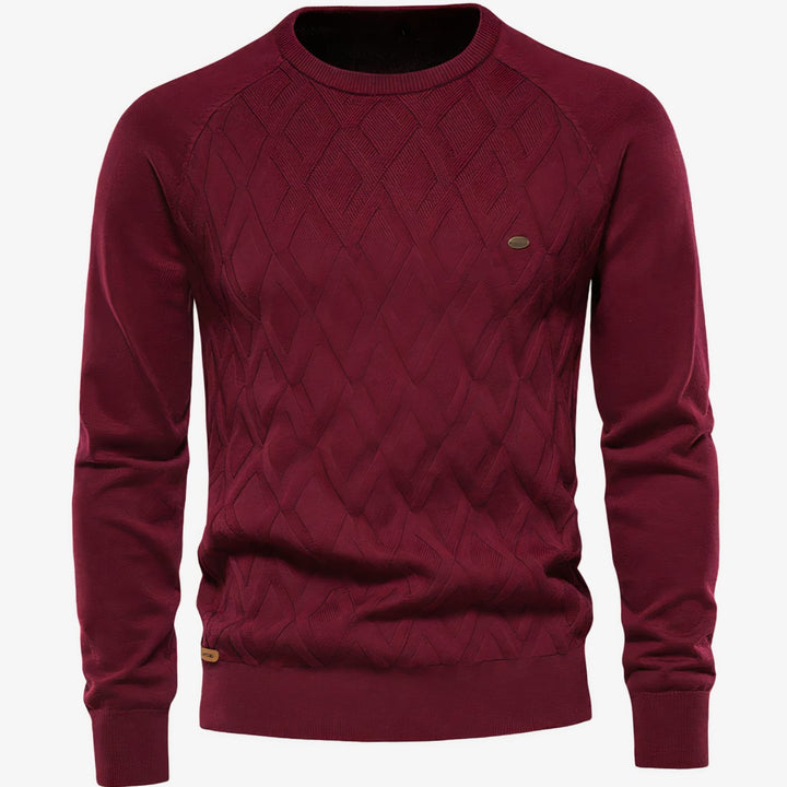 Men's Diamond-Knit Crew Neck Raglan Sleeve Knitted Sweater - Red