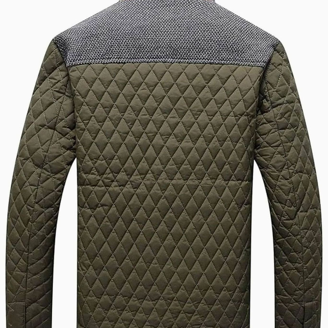 Men's Diamond-Quilted Contrast-Knit Stand-Collar Jacket