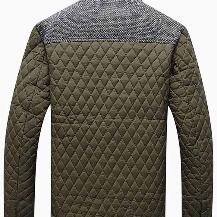 Men's Diamond-Quilted Contrast-Knit Stand-Collar Jacket