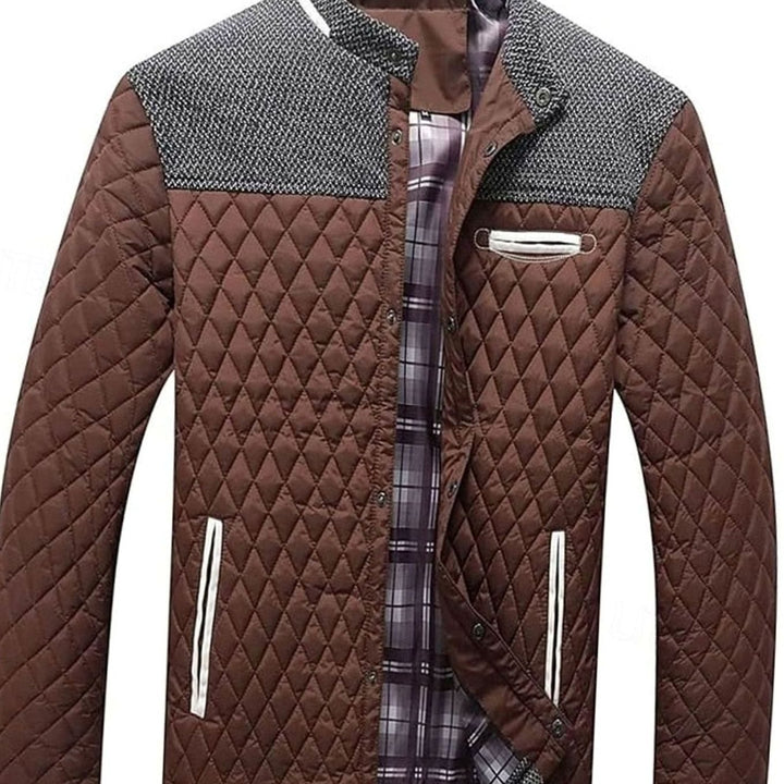 Men's Diamond-Quilted Contrast-Knit Stand-Collar Jacket - Brown