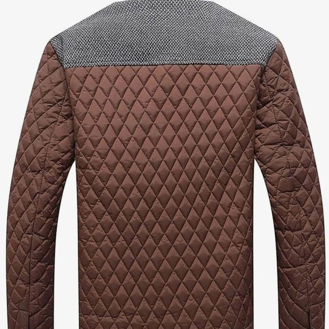 Men's Diamond-Quilted Contrast-Knit Stand-Collar Jacket