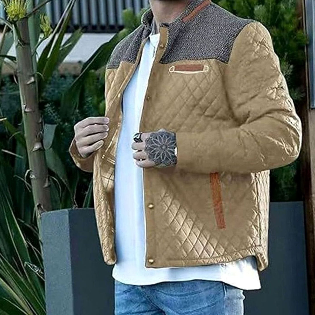 Men's Diamond-Quilted Contrast-Knit Stand-Collar Jacket