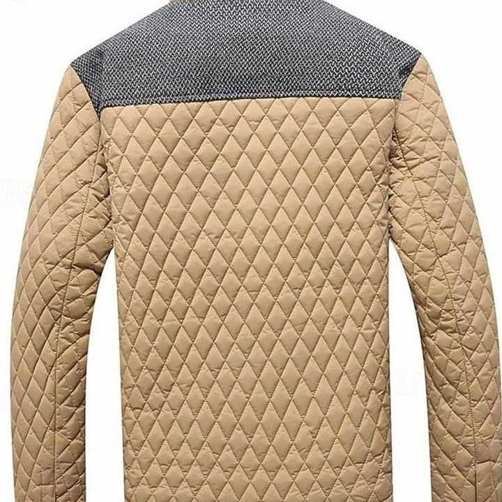 Men's Diamond-Quilted Contrast-Knit Stand-Collar Jacket