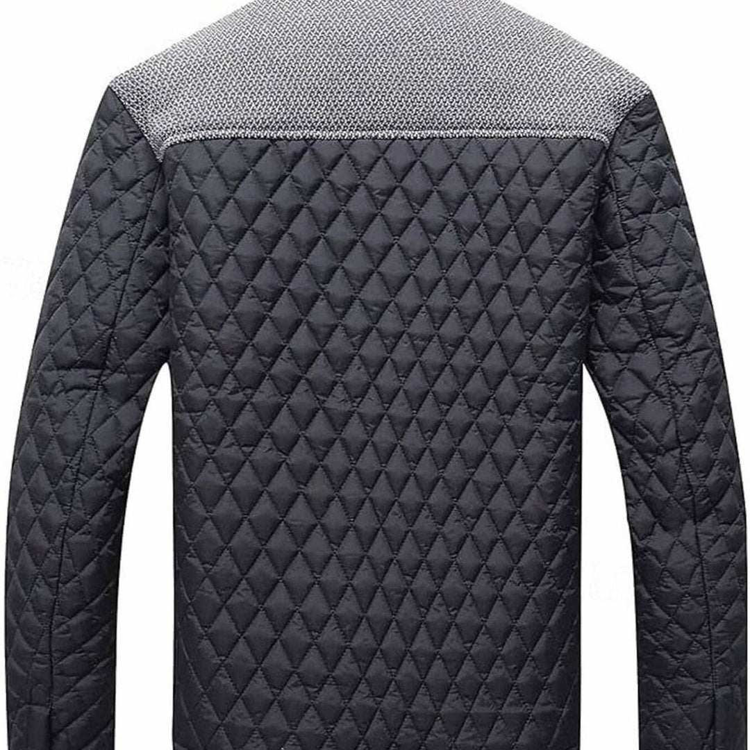 Men's Diamond-Quilted Contrast-Knit Stand-Collar Jacket
