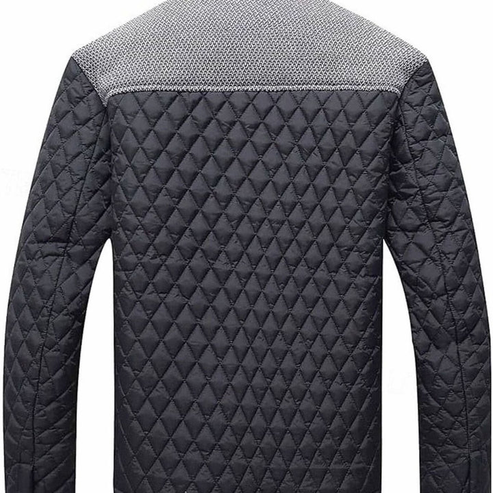 Men's Diamond-Quilted Contrast-Knit Stand-Collar Jacket