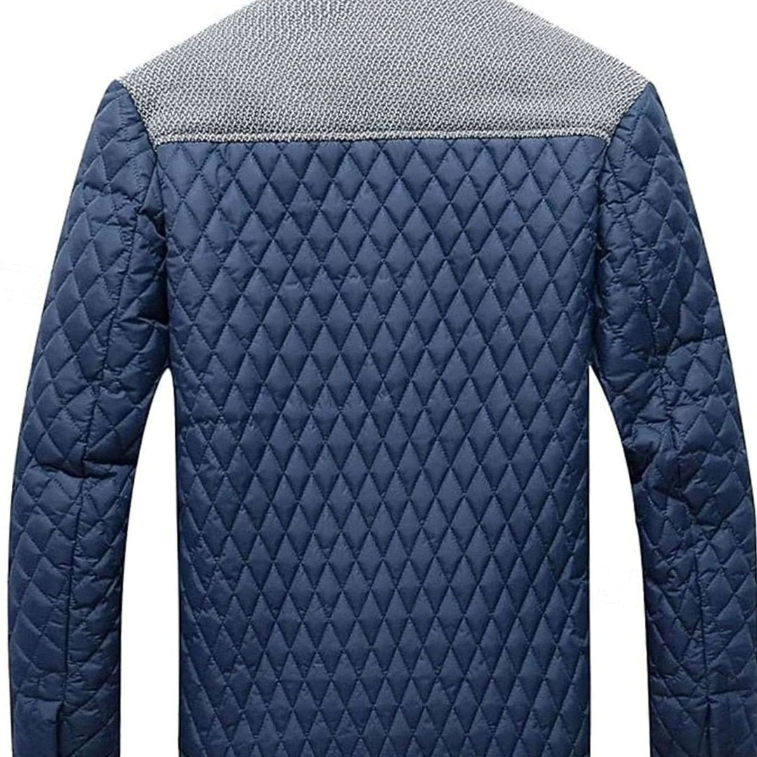 Men's Diamond-Quilted Contrast-Knit Stand-Collar Jacket