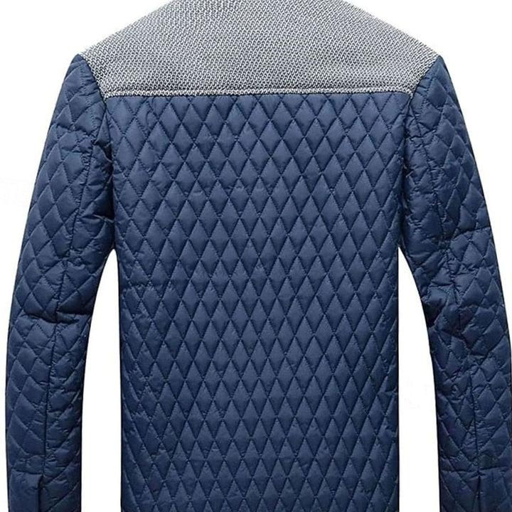 Men's Diamond-Quilted Contrast-Knit Stand-Collar Jacket