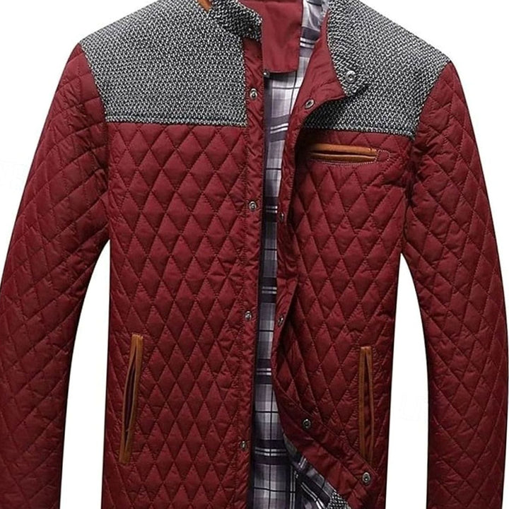 Men's Diamond-Quilted Contrast-Knit Stand-Collar Jacket - Wine