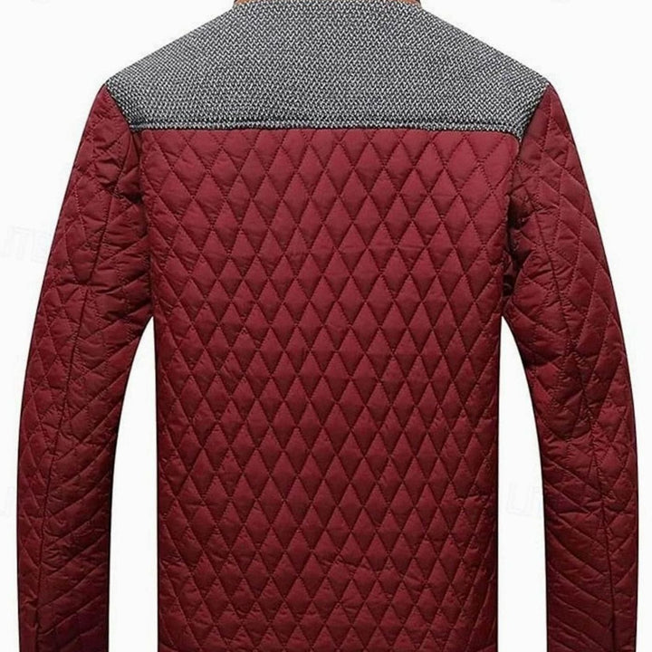 Men's Diamond-Quilted Contrast-Knit Stand-Collar Jacket