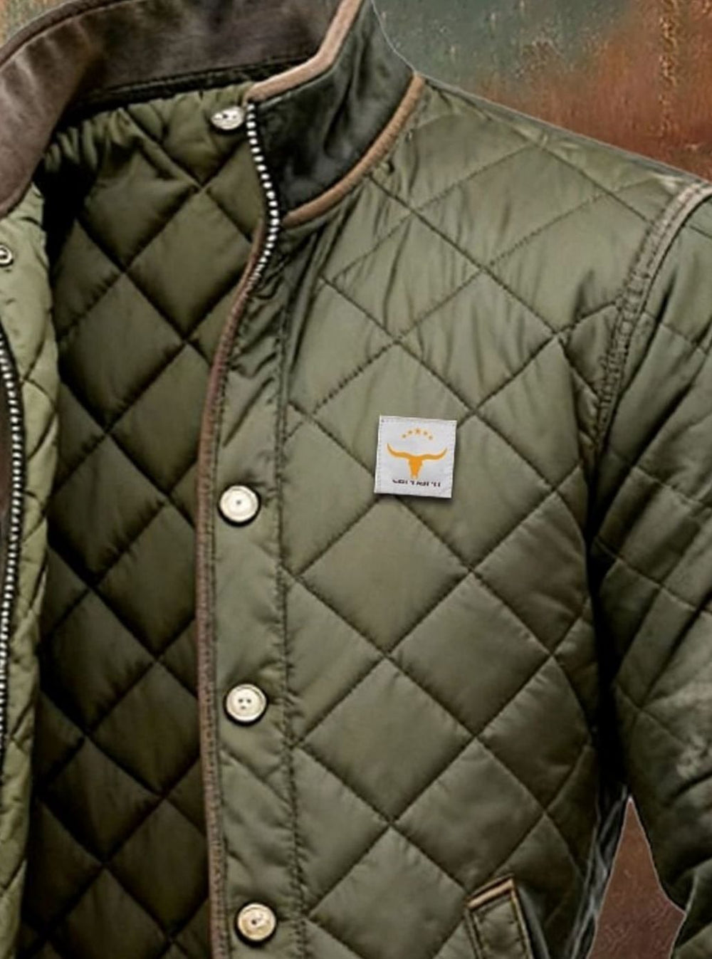 Men's Diamond Quilted Stand Collar Snap Button Bomber Jacket