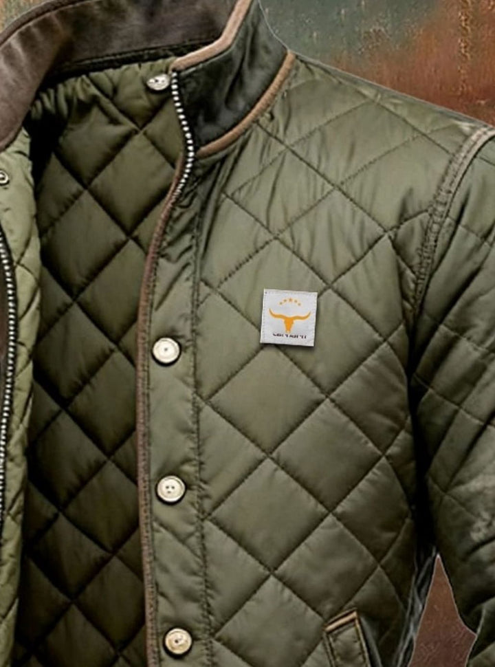 Men's Diamond Quilted Stand Collar Snap Button Bomber Jacket