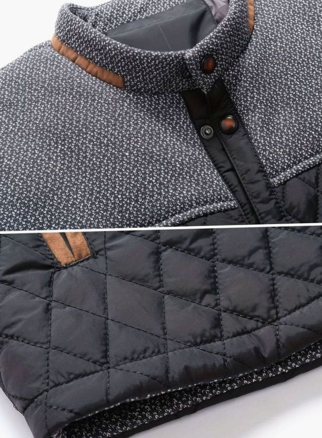 Men's Diamond-Quilted Two-Tone Stand-Collar Snap-Front Insulated Jacket