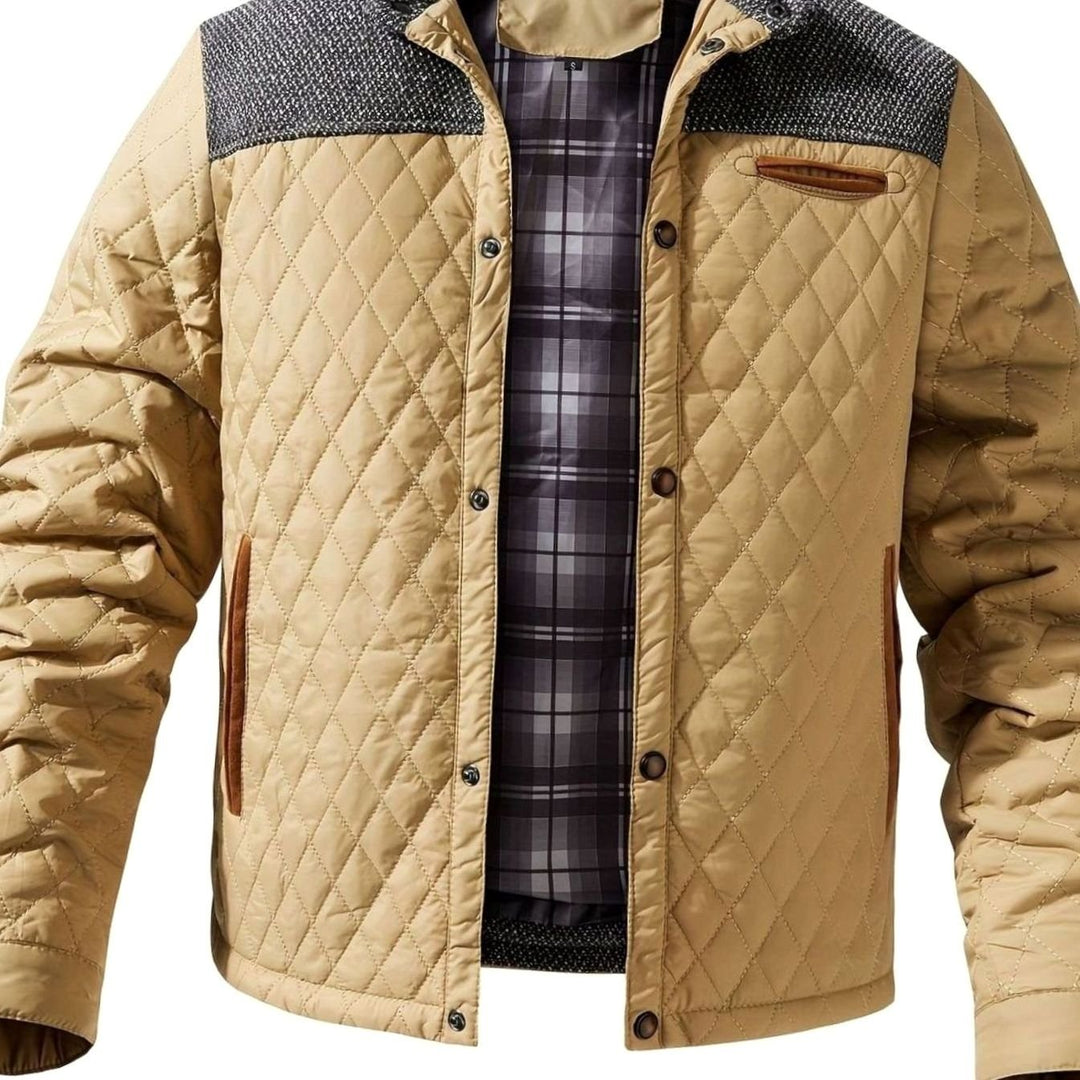 Men's Diamond-Quilted Two-Tone Stand-Collar Snap-Front Insulated Jacket - Ginger