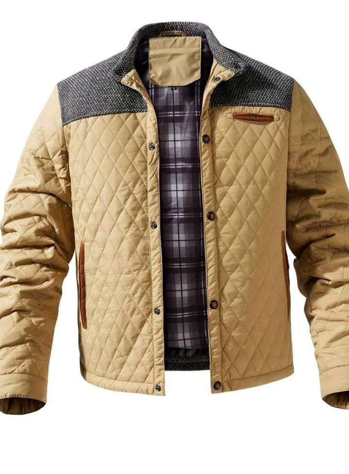Men's Diamond-Quilted Two-Tone Stand-Collar Snap-Front Insulated Jacket