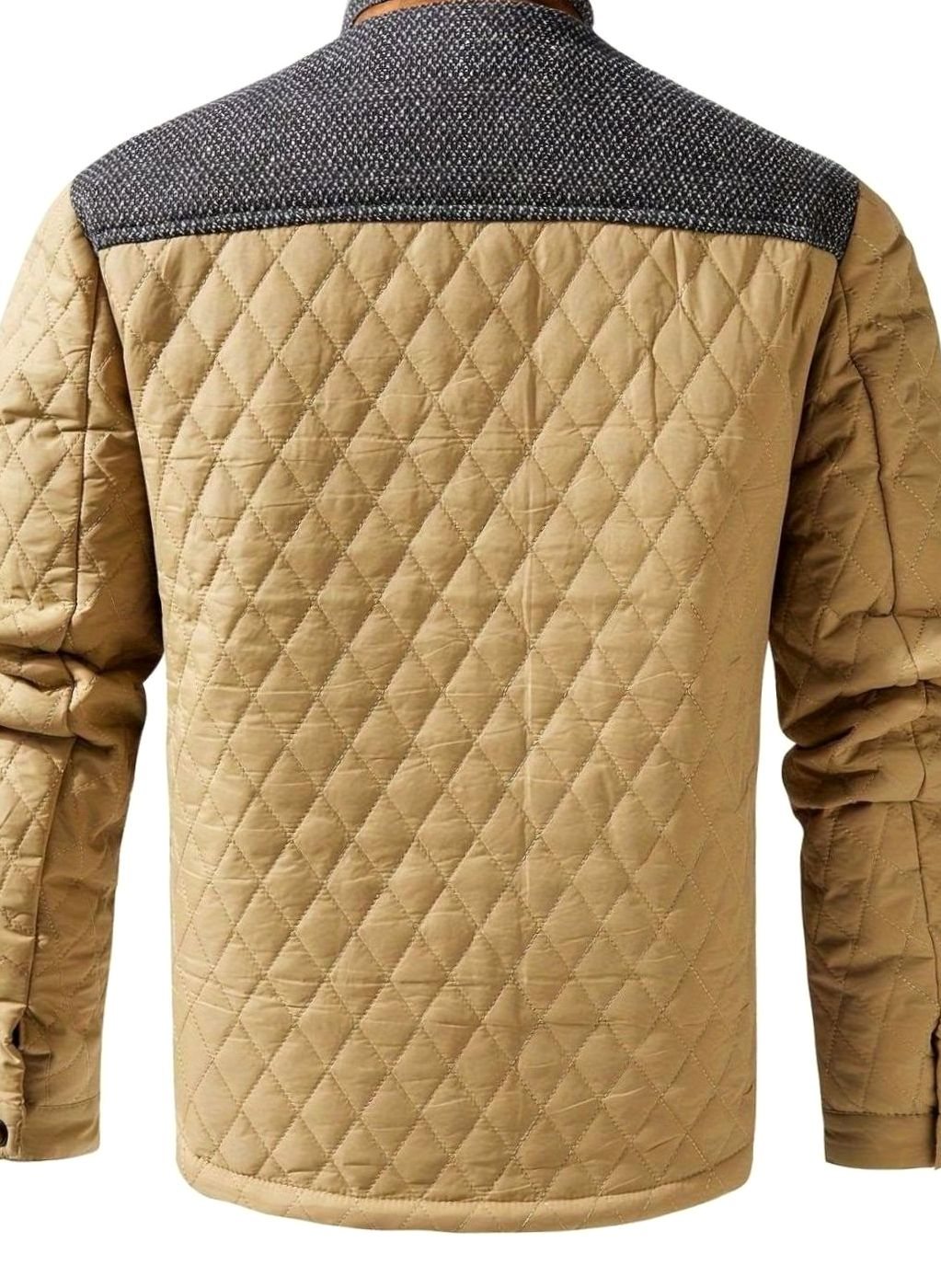 Men's Diamond-Quilted Two-Tone Stand-Collar Snap-Front Insulated Jacket