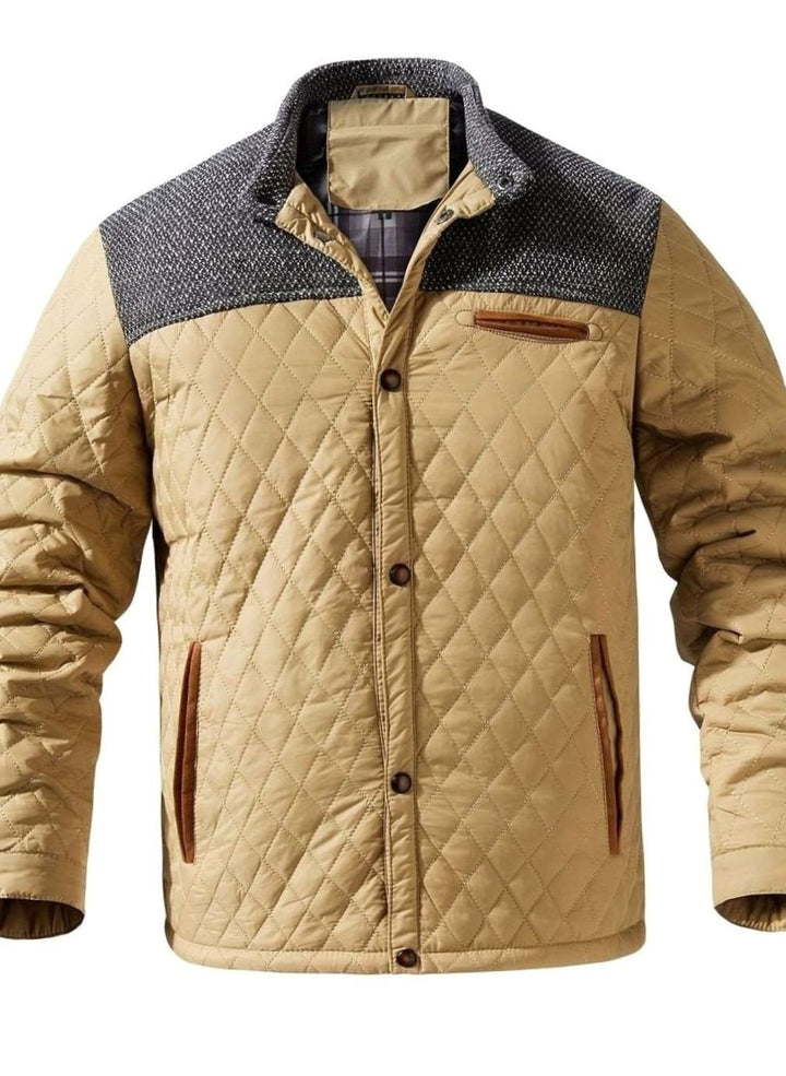 Men's Diamond-Quilted Two-Tone Stand-Collar Snap-Front Insulated Jacket