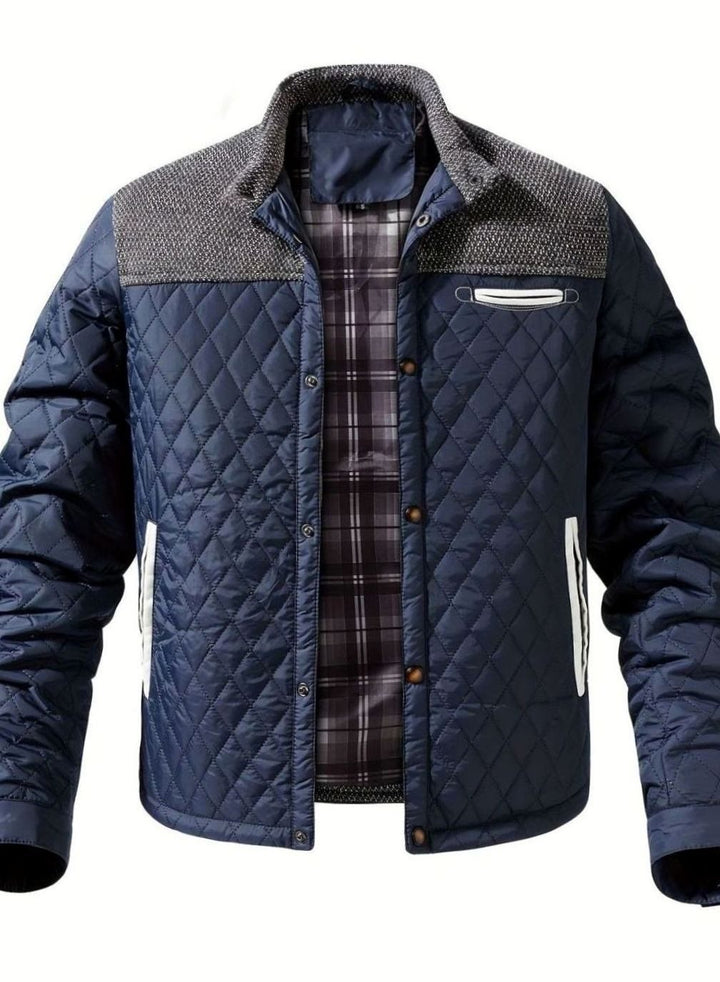 Men's Diamond-Quilted Two-Tone Stand-Collar Snap-Front Insulated Jacket