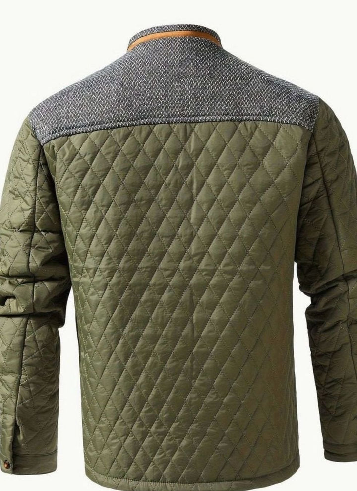 Men's Diamond-Quilted Two-Tone Stand-Collar Snap-Front Insulated Jacket