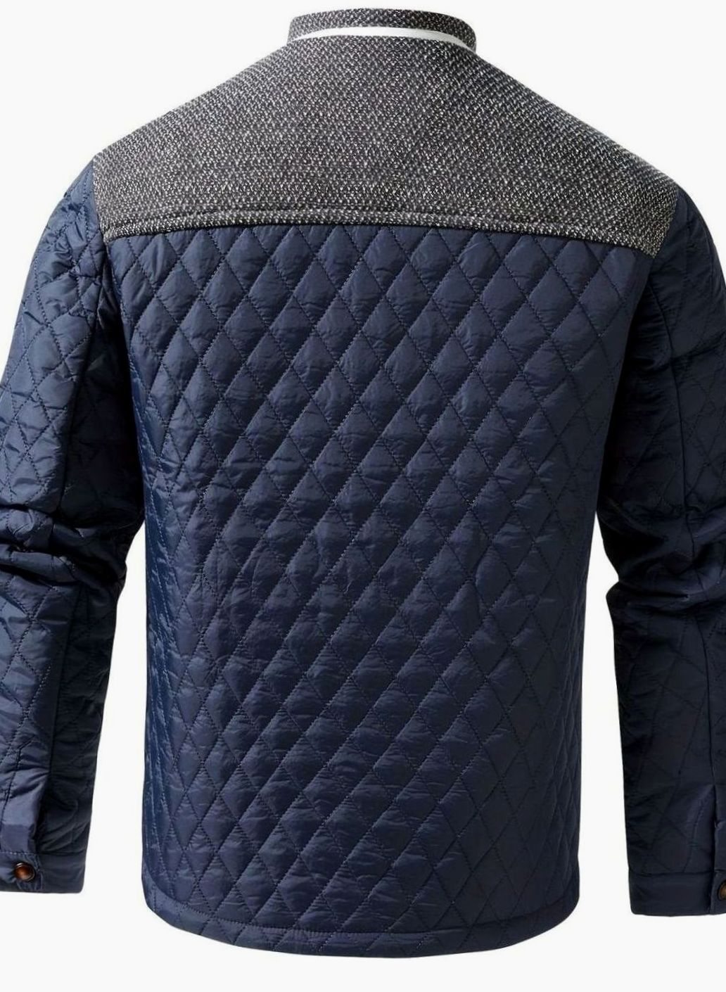 Men's Diamond-Quilted Two-Tone Stand-Collar Snap-Front Insulated Jacket