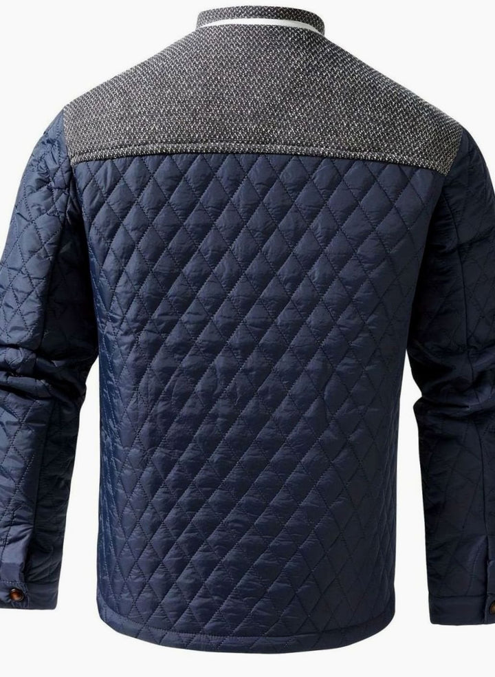 Men's Diamond-Quilted Two-Tone Stand-Collar Snap-Front Insulated Jacket