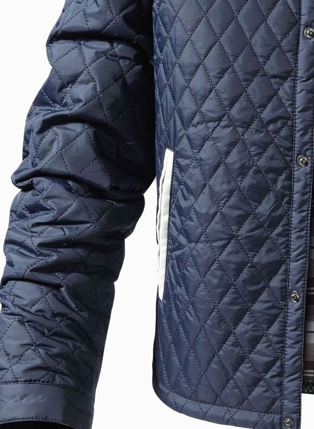 Men's Diamond-Quilted Two-Tone Stand-Collar Snap-Front Insulated Jacket