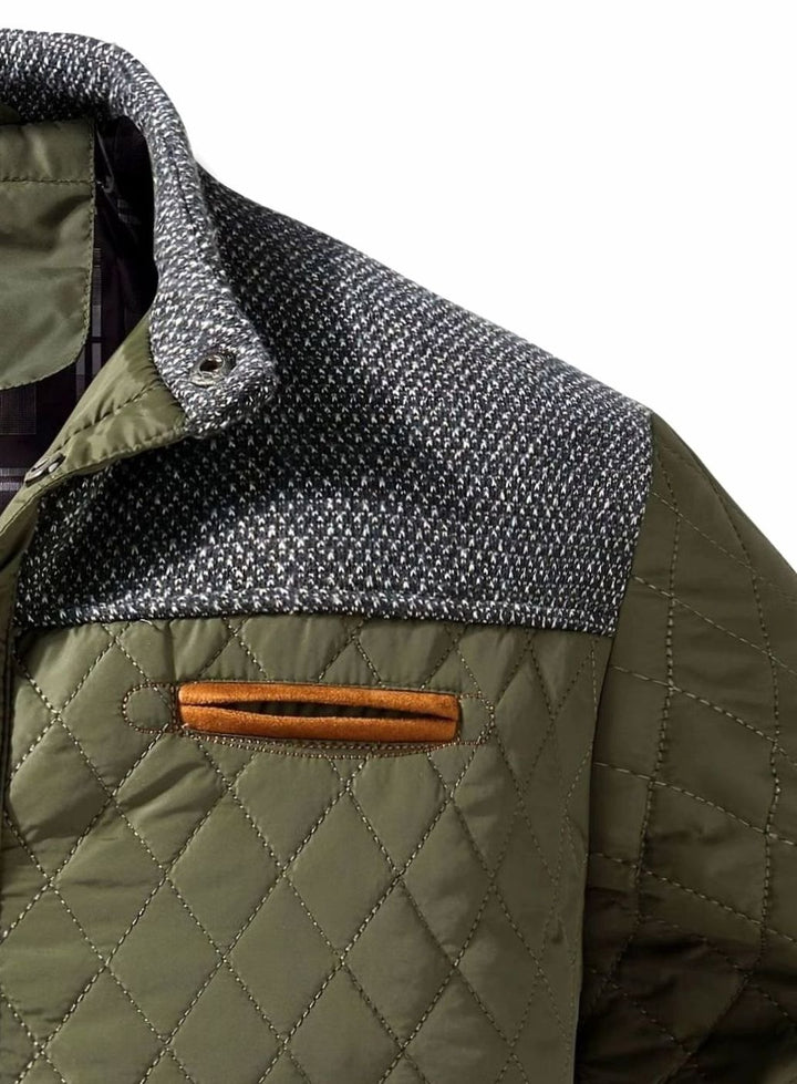 Men's Diamond-Quilted Two-Tone Stand-Collar Snap-Front Insulated Jacket