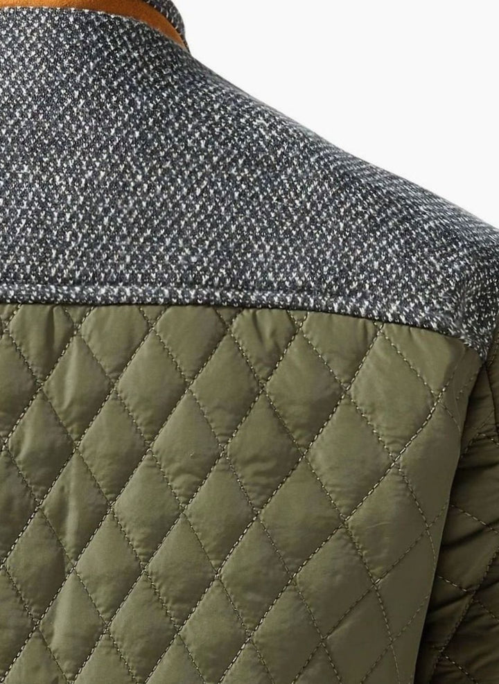 Men's Diamond-Quilted Two-Tone Stand-Collar Snap-Front Insulated Jacket