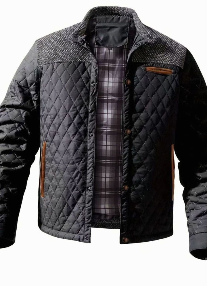 Men's Diamond-Quilted Two-Tone Stand-Collar Snap-Front Insulated Jacket