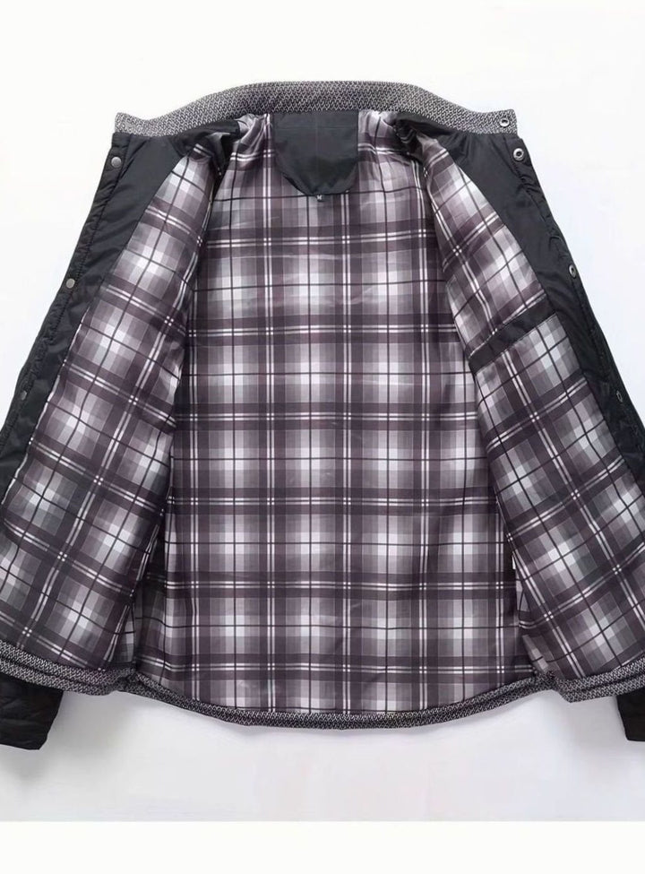 Men's Diamond-Quilted Two-Tone Stand-Collar Snap-Front Insulated Jacket