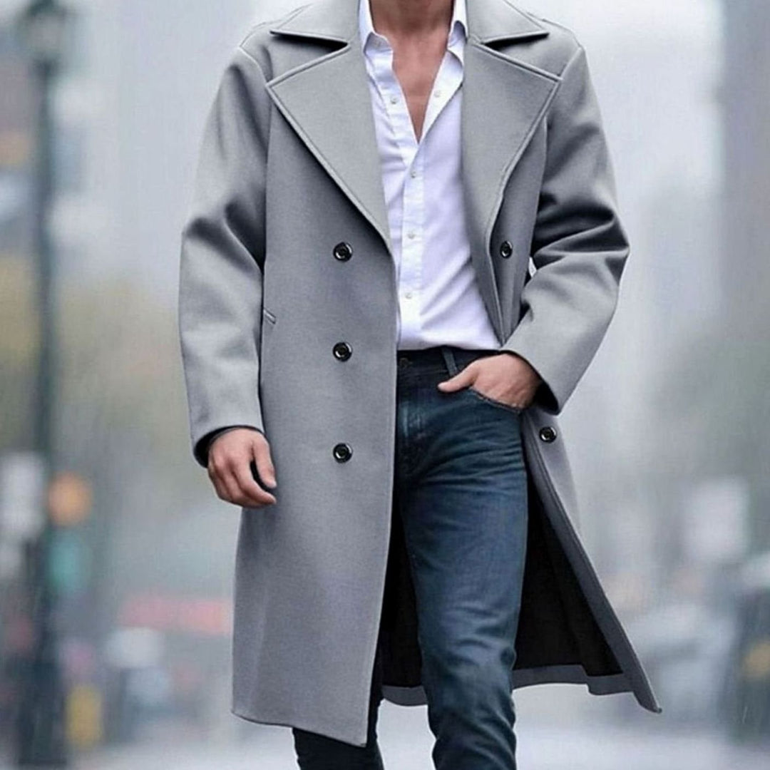 Men's Double-Breasted Tailored Long Wool Overcoat