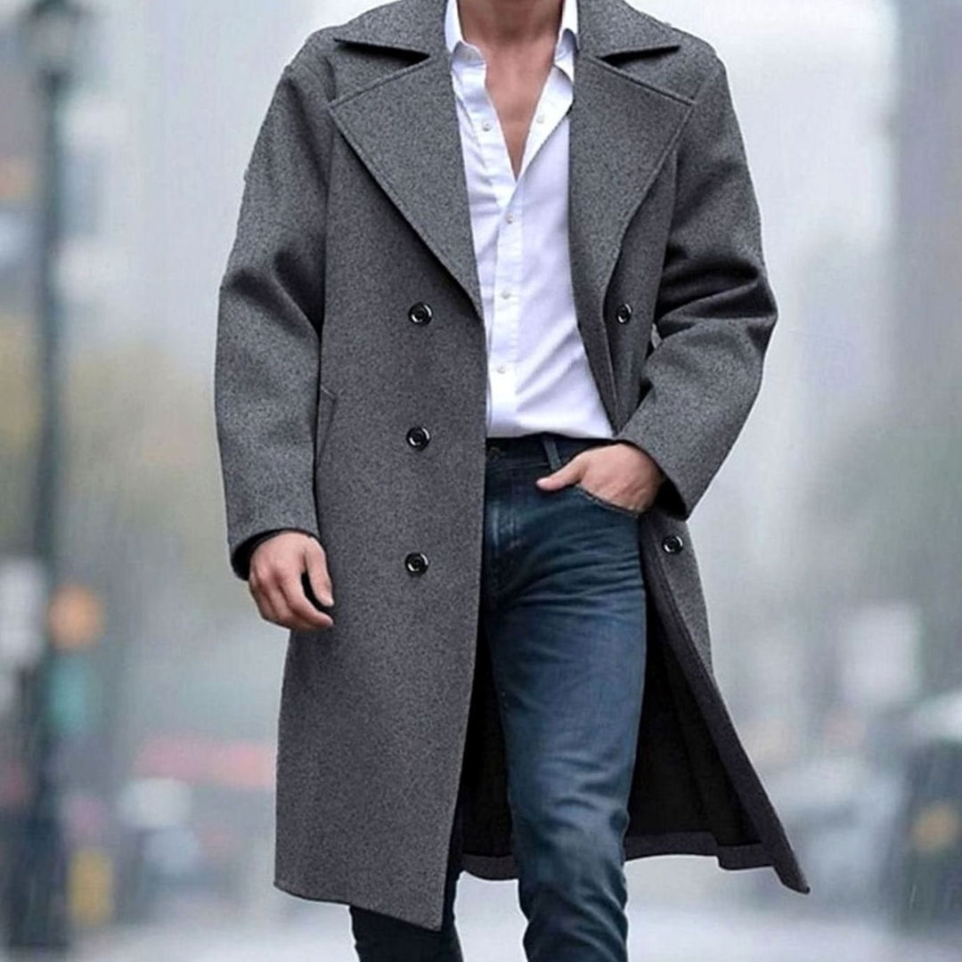 Men's Double-Breasted Tailored Long Wool Overcoat