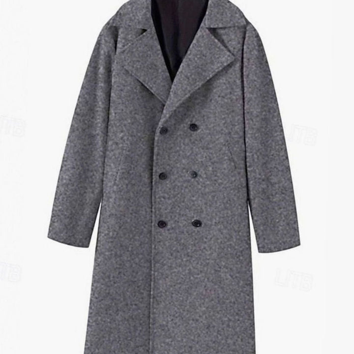 Men's Double-Breasted Tailored Long Wool Overcoat