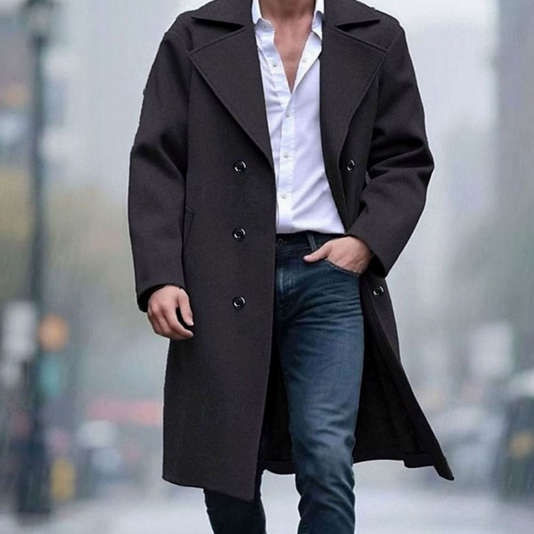 Men's Double-Breasted Tailored Long Wool Overcoat